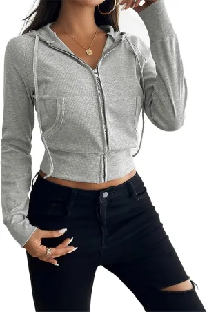 Womens Zip Up Hoodies Cropped Sweatshirts,Women's Slim Short Zipper Cardigan Hooded Jacket,Zip Up Hoodie