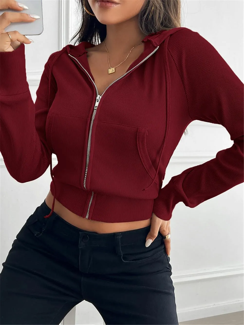 Womens Zip Up Hoodies Cropped Sweatshirts,Women's Slim Short Zipper Cardigan Hooded Jacket,Zip Up Hoodie