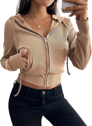 Womens Zip Up Hoodies Cropped Sweatshirts,Women's Slim Short Zipper Cardigan Hooded Jacket,Zip Up Hoodie