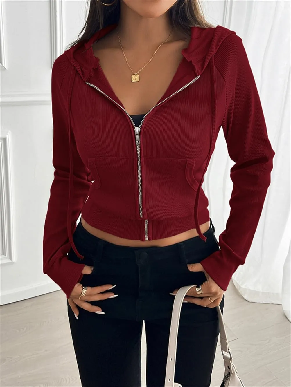 Womens Zip Up Hoodies Cropped Sweatshirts,Women's Slim Short Zipper Cardigan Hooded Jacket,Zip Up Hoodie