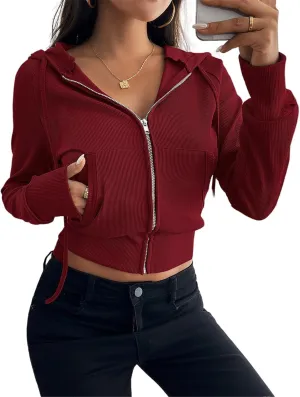 Womens Zip Up Hoodies Cropped Sweatshirts,Women's Slim Short Zipper Cardigan Hooded Jacket,Zip Up Hoodie