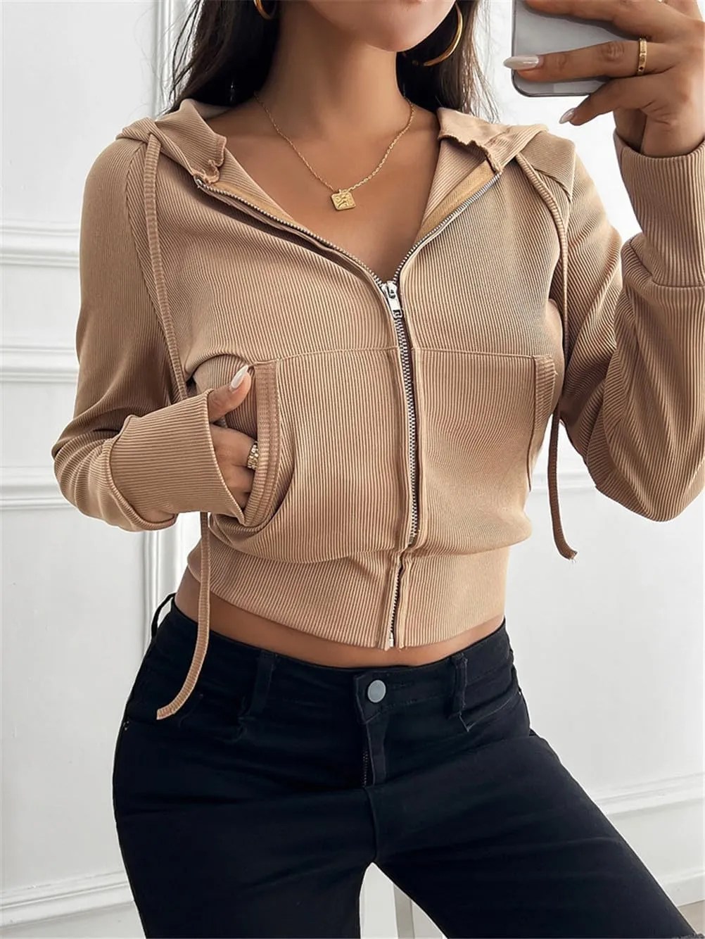 Womens Zip Up Hoodies Cropped Sweatshirts,Women's Slim Short Zipper Cardigan Hooded Jacket,Zip Up Hoodie