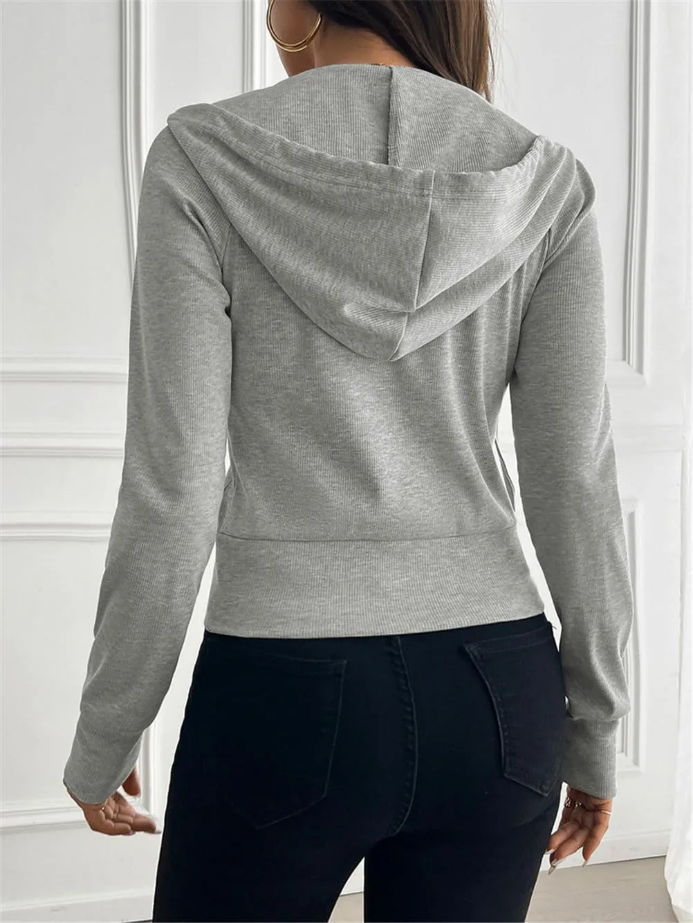 Womens Zip Up Hoodies Cropped Sweatshirts,Women's Slim Short Zipper Cardigan Hooded Jacket,Zip Up Hoodie