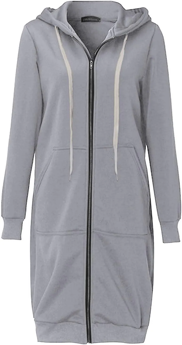 Womens Zip Up Hoodies Long Casual Drawstring Fleece Sweatshirt Lightweight Oversized Jackets Coat Fall Clothes