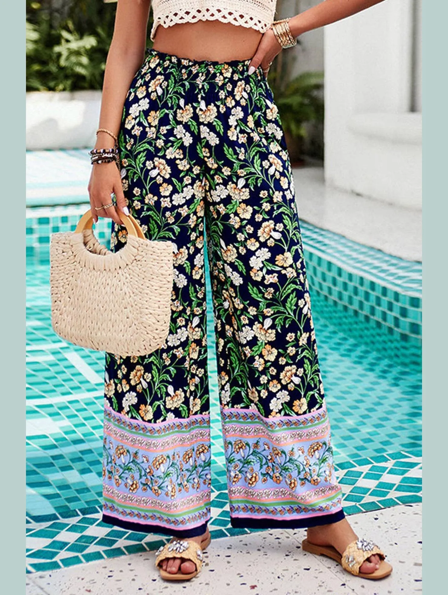 CASUAL PRINT SPANDEX WIDE-LEG PANTS_CWBLP0707 Performance Design Perfect Fit