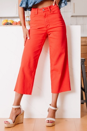 Eddie Tummy Control Wide Crop Judy Blue Jeans (Red) Friction Resistant Fabric