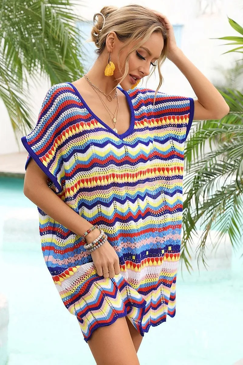 Sunny Life Crochet-Accents MULTI PATTERNED BEACH SWIMWEAR COVER UP