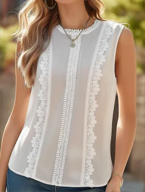 Woven Sleeveless Lace-Trim Waistcoat ??Elegant Layered Vest for Women AntiPilling Surface Midweight Texture