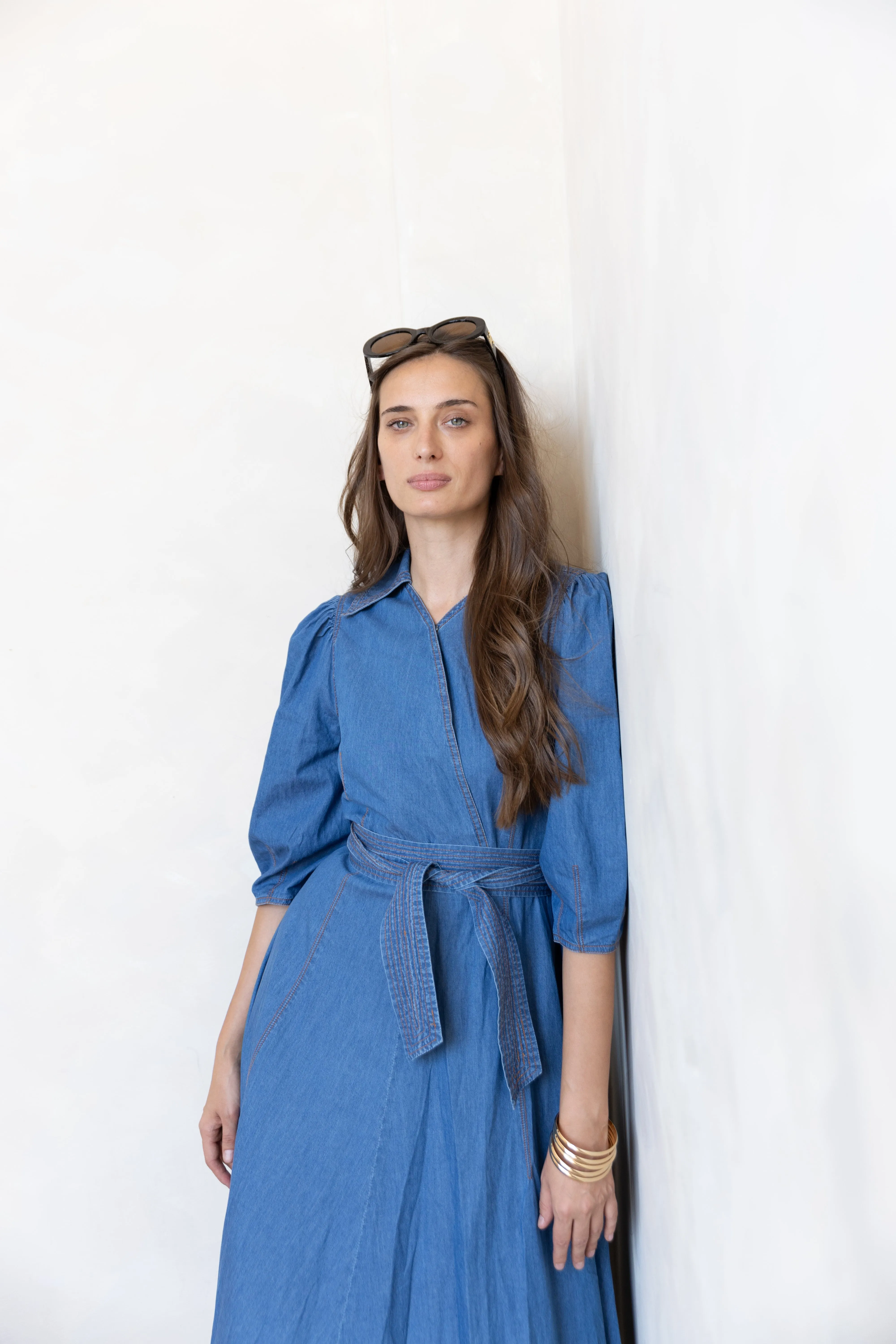 Shape Hug Wrap Denim Dress