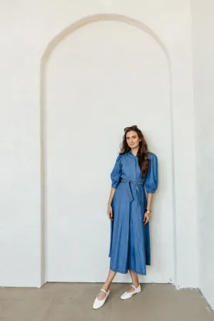 Adjustable-Straps Wrap Denim Dress