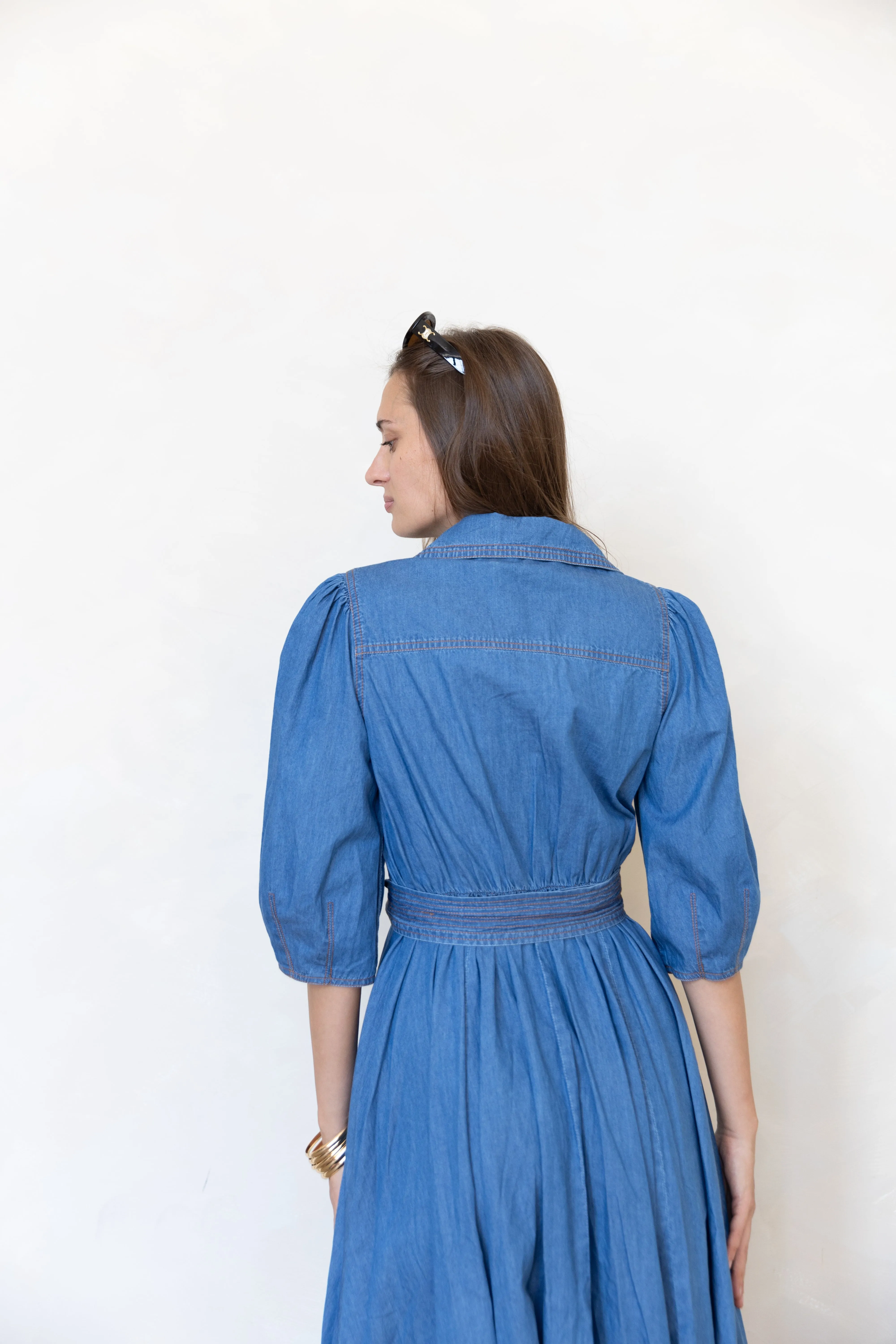 Polished Motion Wrap Denim Dress