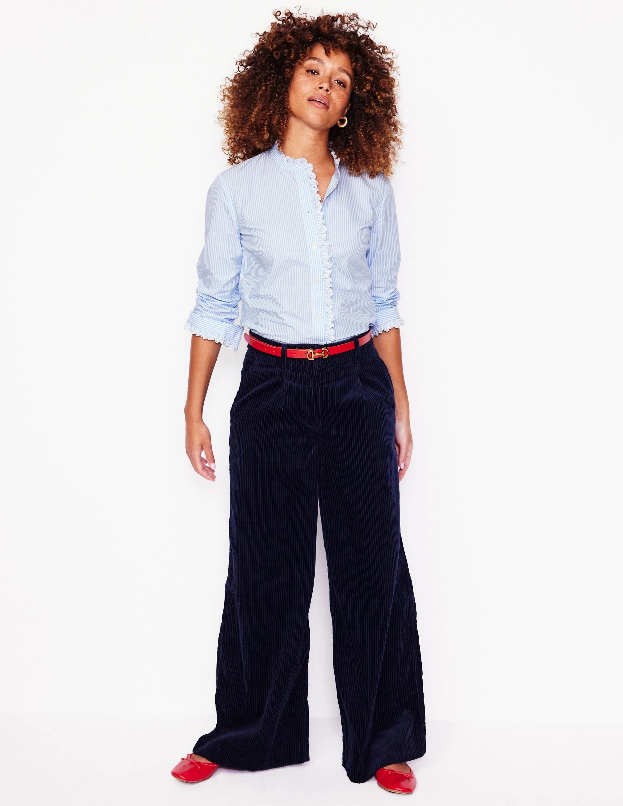 Adjustable Fit System HeatPressedLogos Phoebe Shirt-Blue, Ivory Stripe