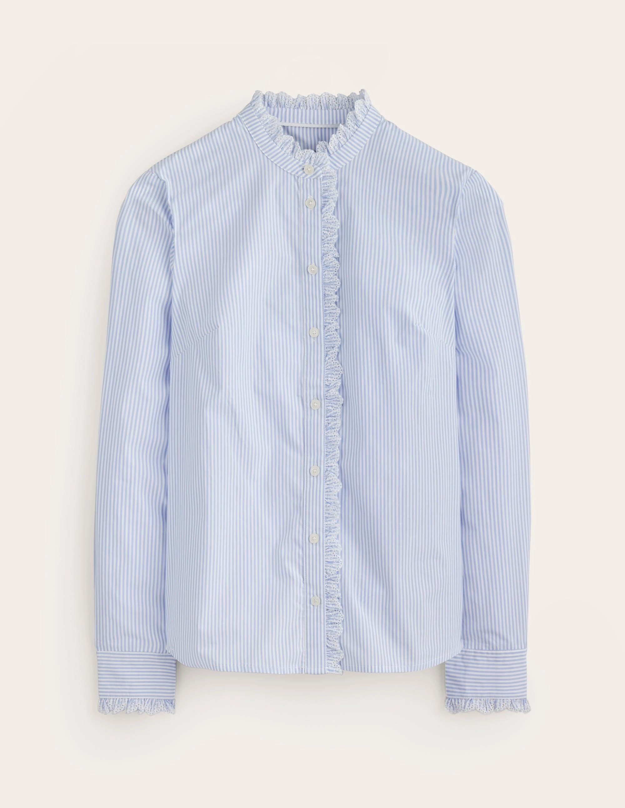 Phoebe Shirt-Blue, Ivory Stripe All Season Wear Fabric AdjustableCuffs