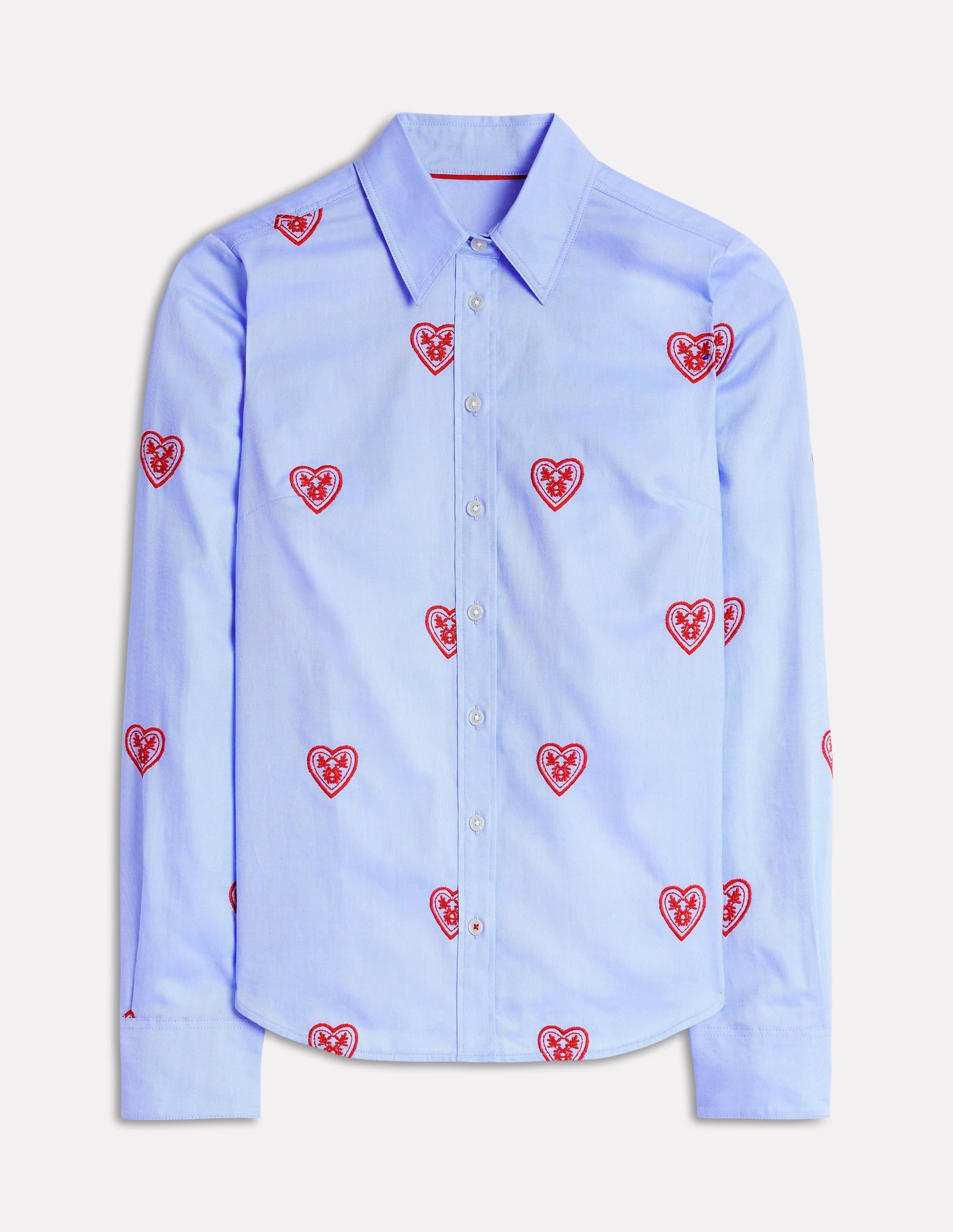 Elastic Edge Binding Sienna Interest Cotton Shirt-Blue Oxford, Hearts