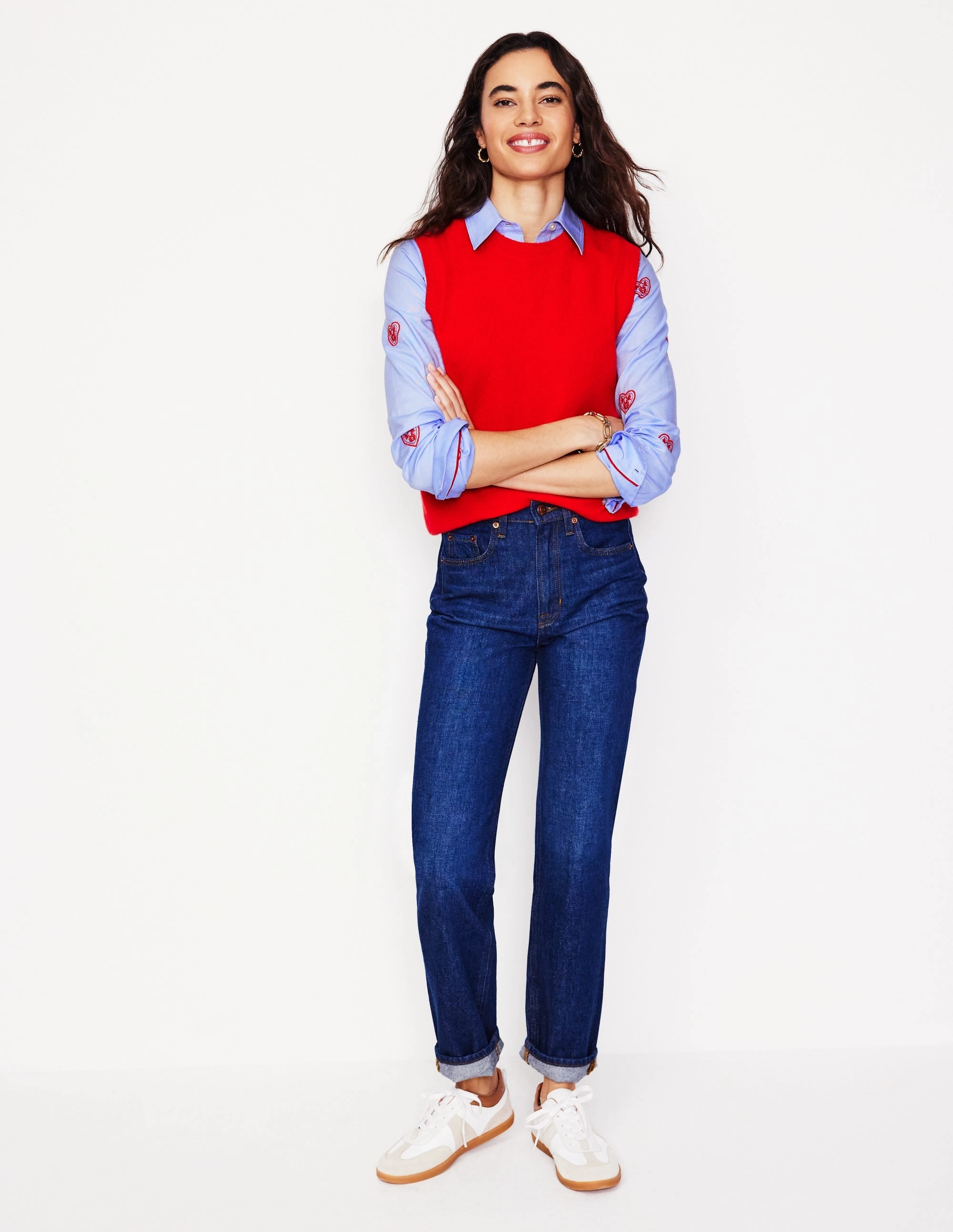 Sheer Overlay Material Sienna Interest Cotton Shirt-Blue Oxford, Hearts