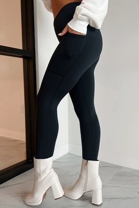 Summer Sweater Setting The Record Mid Rise Side Pocket Leggings (Black)