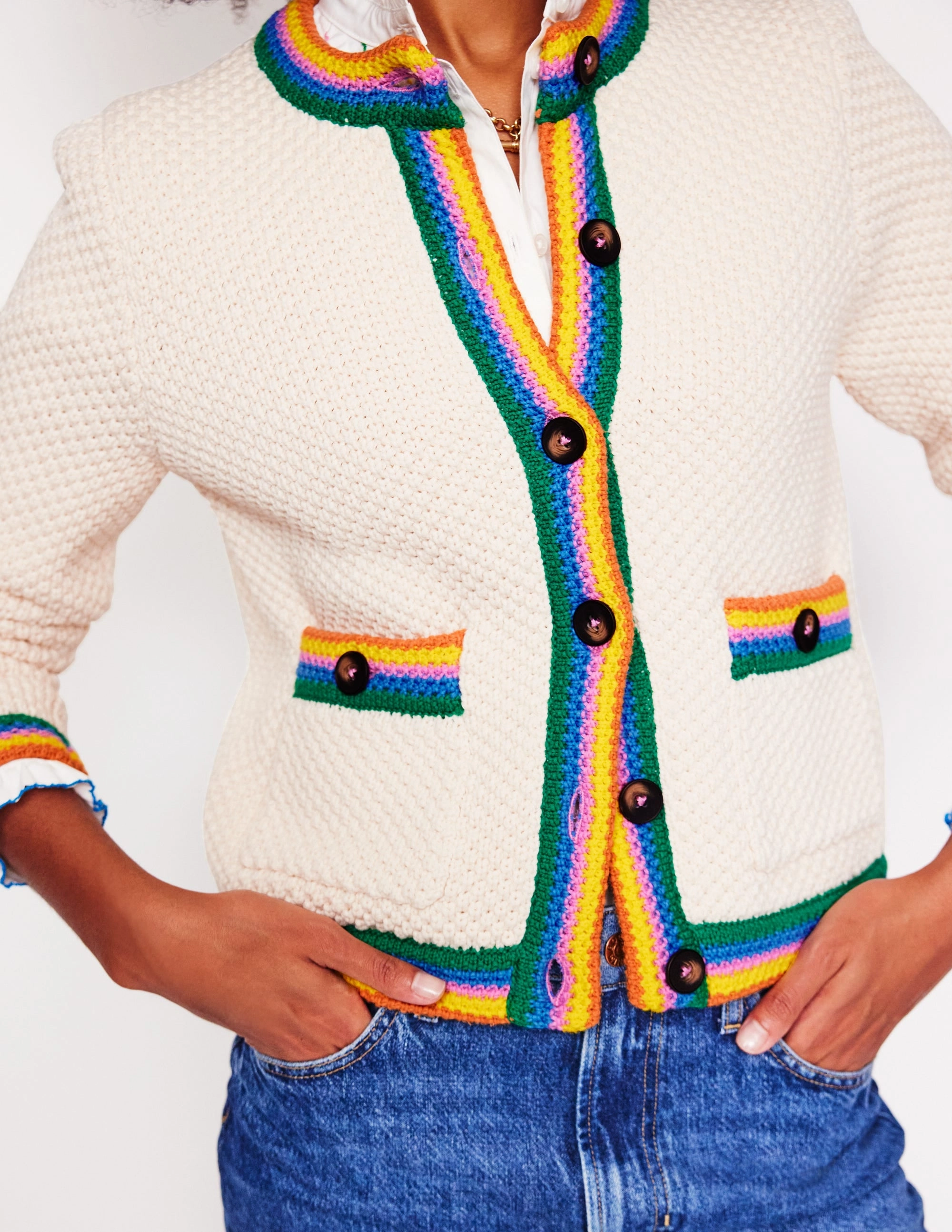 Multi Layer Weaving Libby Knitted Jacket-Warm Ivory, Rainbow