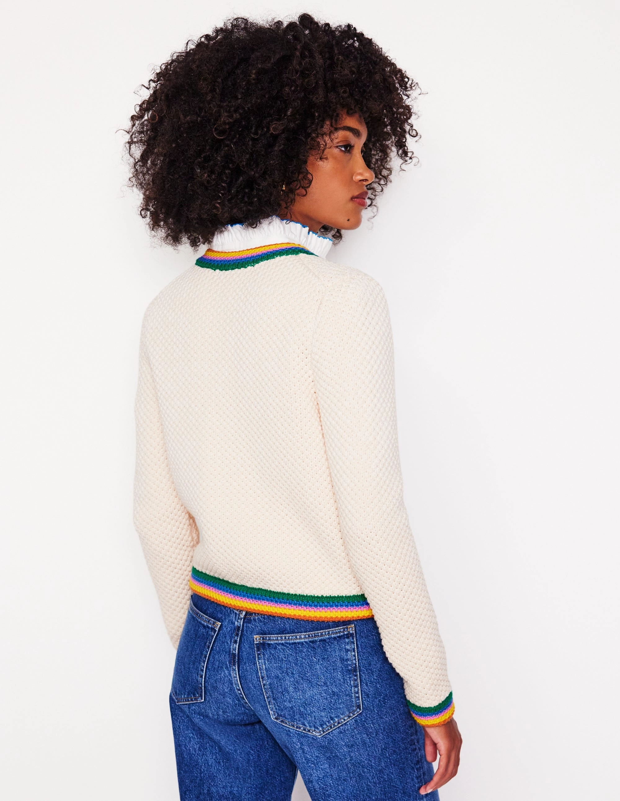 Subtle Elegance Plush Texture Libby Knitted Jacket-Warm Ivory, Rainbow