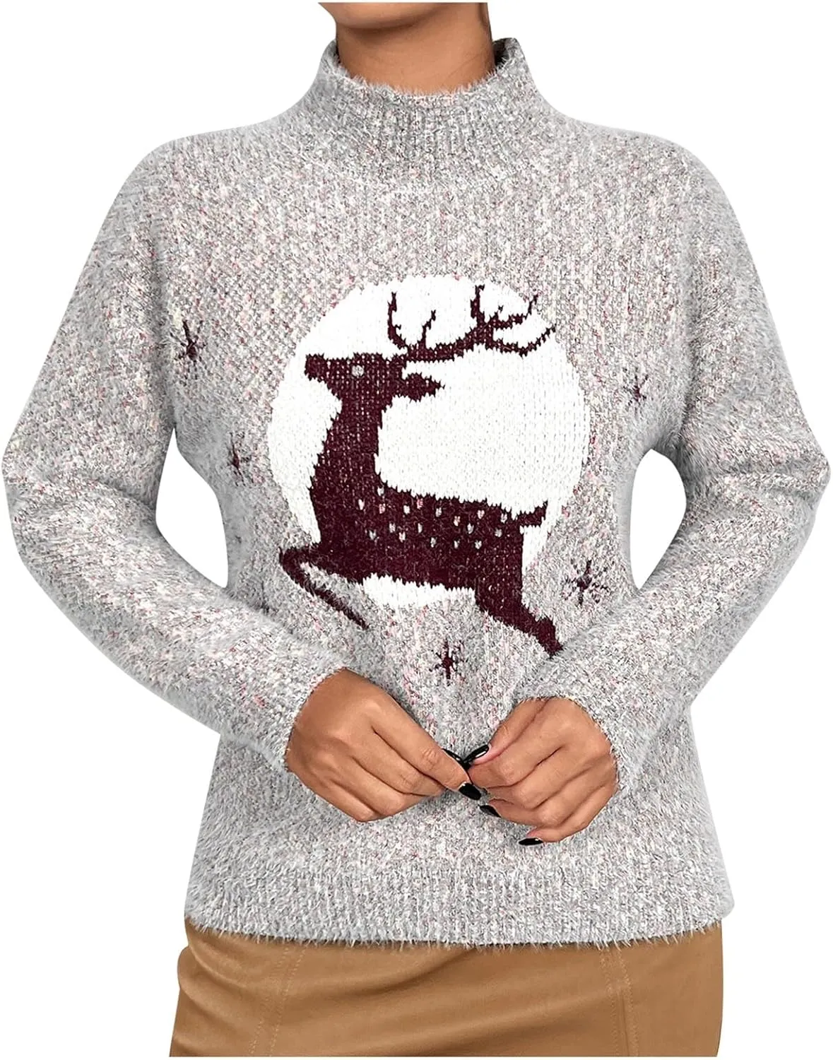 WYTong Christmas Sweaters Womens Christmas Tree Printed Sweatshirt Crew Neck Soft Warm Pullover Tops Funnny Xmas Sweater