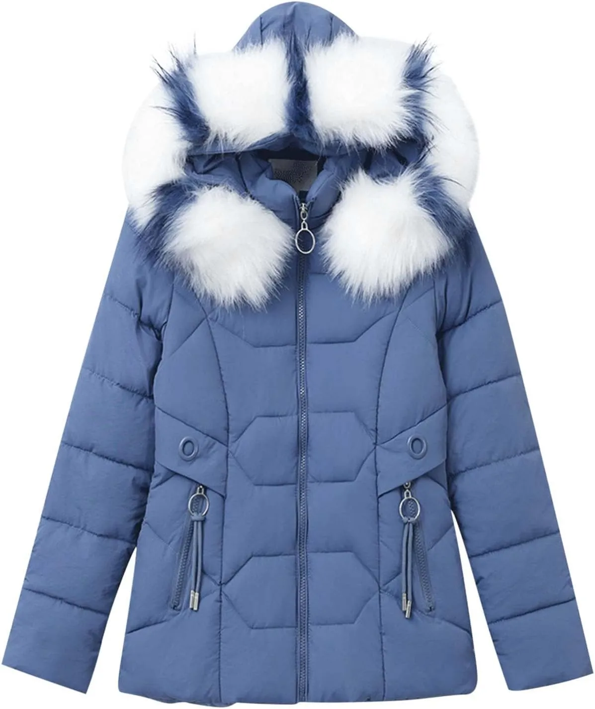 XUNRYAN Women Winter Coats Faux-Fur Hooded Puffer Jacket Parka Quilted Thick Down Coat Mountain Windbreaker Outwear Anorak