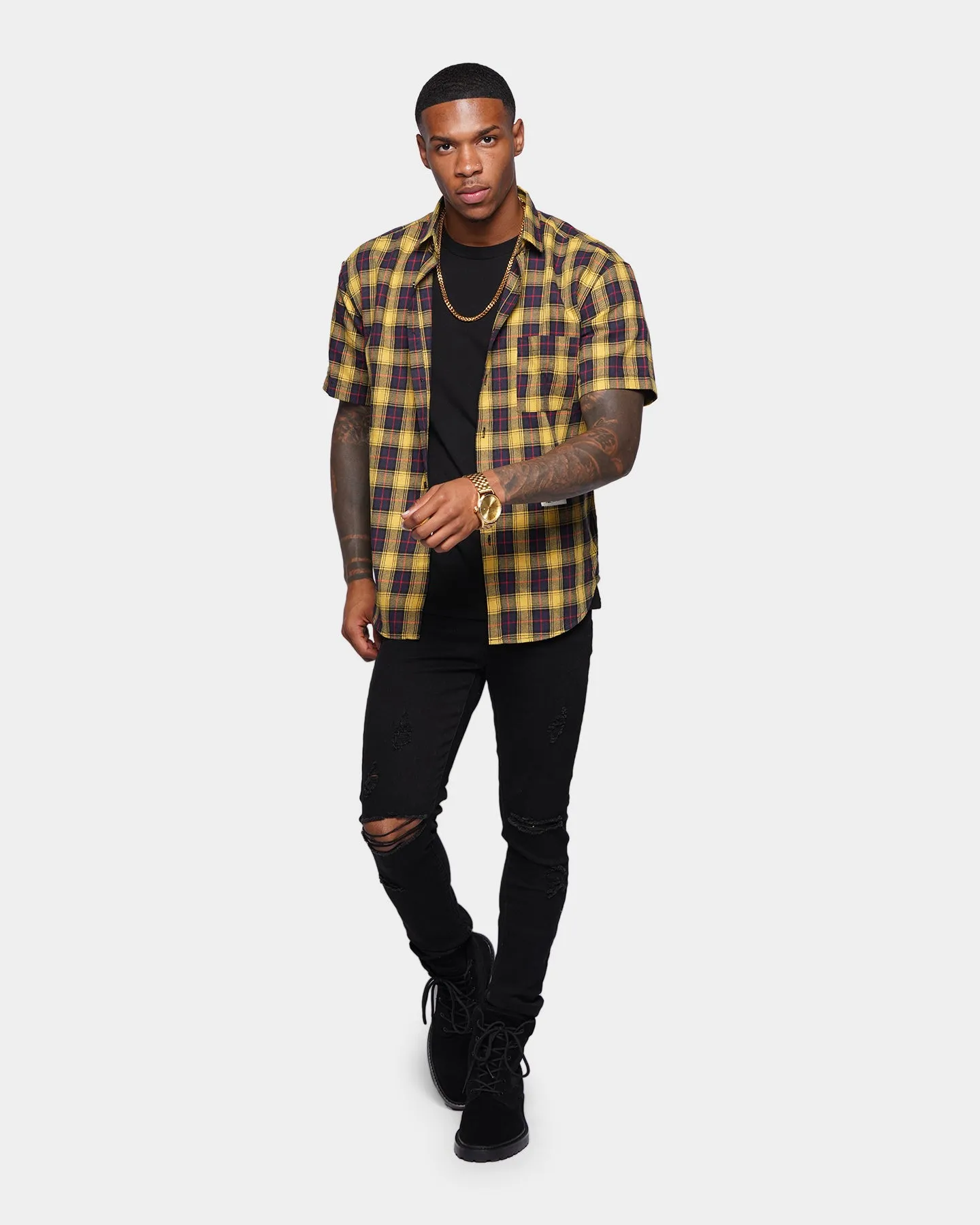 XXIII Indre Plaid Button Up Shirt Yellow