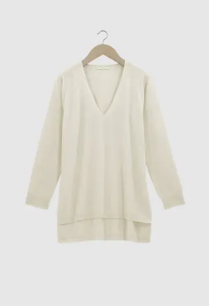 YARA - 12gg Cashmere V-Neck Sweater in Undyed White