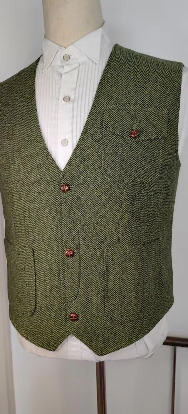 Yarizm Casual Men's Vests Herringbone Tweed Vest V-Neck Waistcoat For Men Retro Men's Wedding Vests Travel Workwear Vest