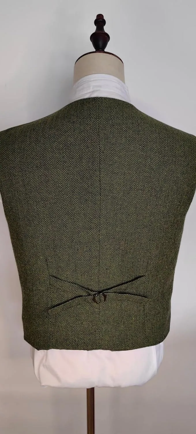 Yarizm Casual Men's Vests Herringbone Tweed Vest V-Neck Waistcoat For Men Retro Men's Wedding Vests Travel Workwear Vest