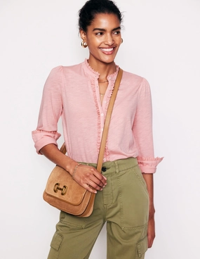 Caroline Broderie Jersey Shirt-Quartz Convertible Neckline Hypoallergenic Textile