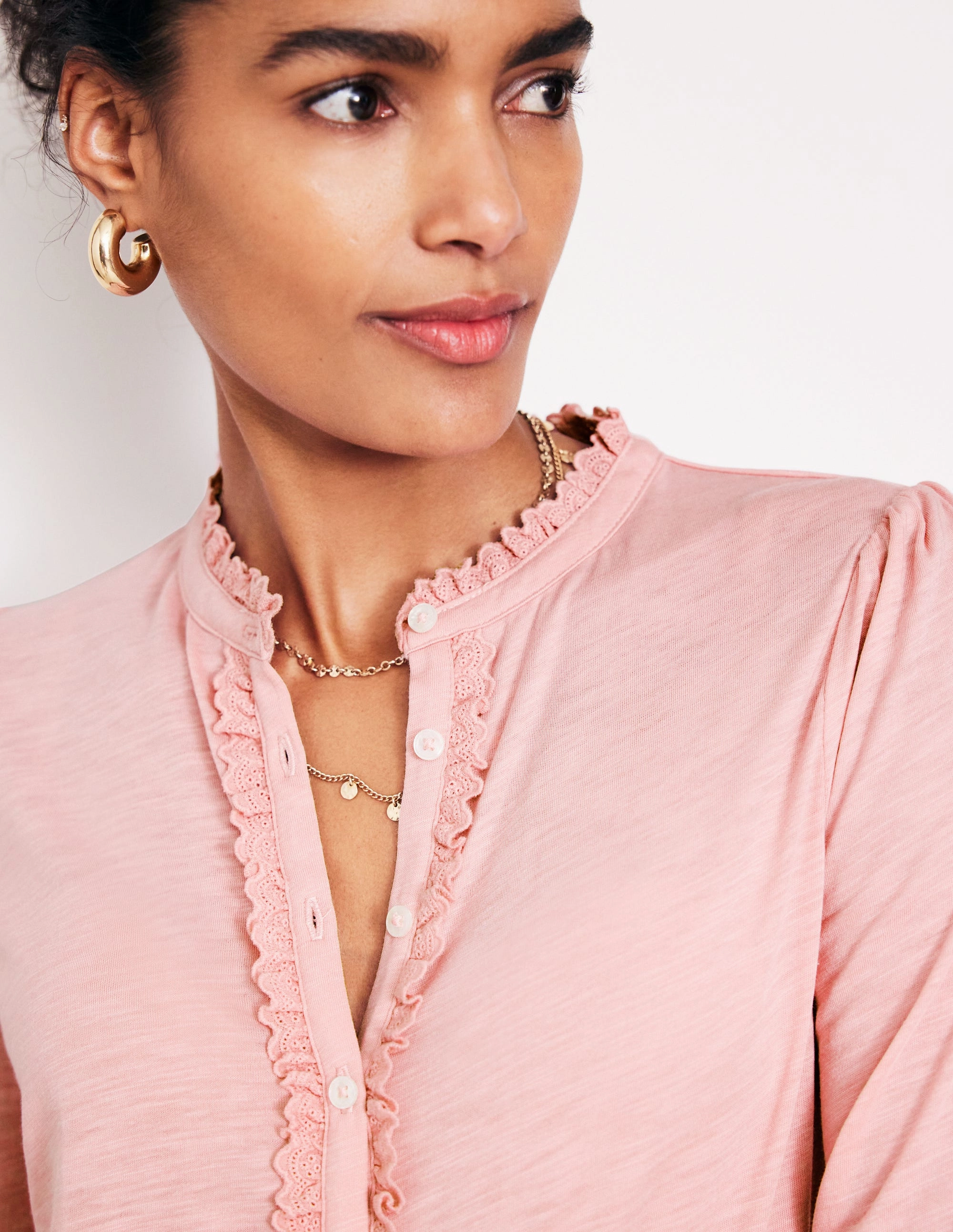 Caroline Broderie Jersey Shirt-Quartz NonScratchSurface OrganicCotton