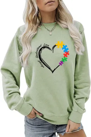 WeightedHem Airflow Ventilation Zones WOMEN HEART PRINTING LONG SLEEVE FALL WINTER TEE
