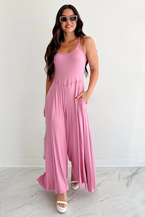 Chic Statement Walk Easy Cloud Naps Sleeveless Cross Back Jumpsuit (Pink)