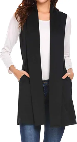 YMING Womens Lightweight Long Vests Sleeveless Open Front Cardigan Draped Layering Vest with Pockets