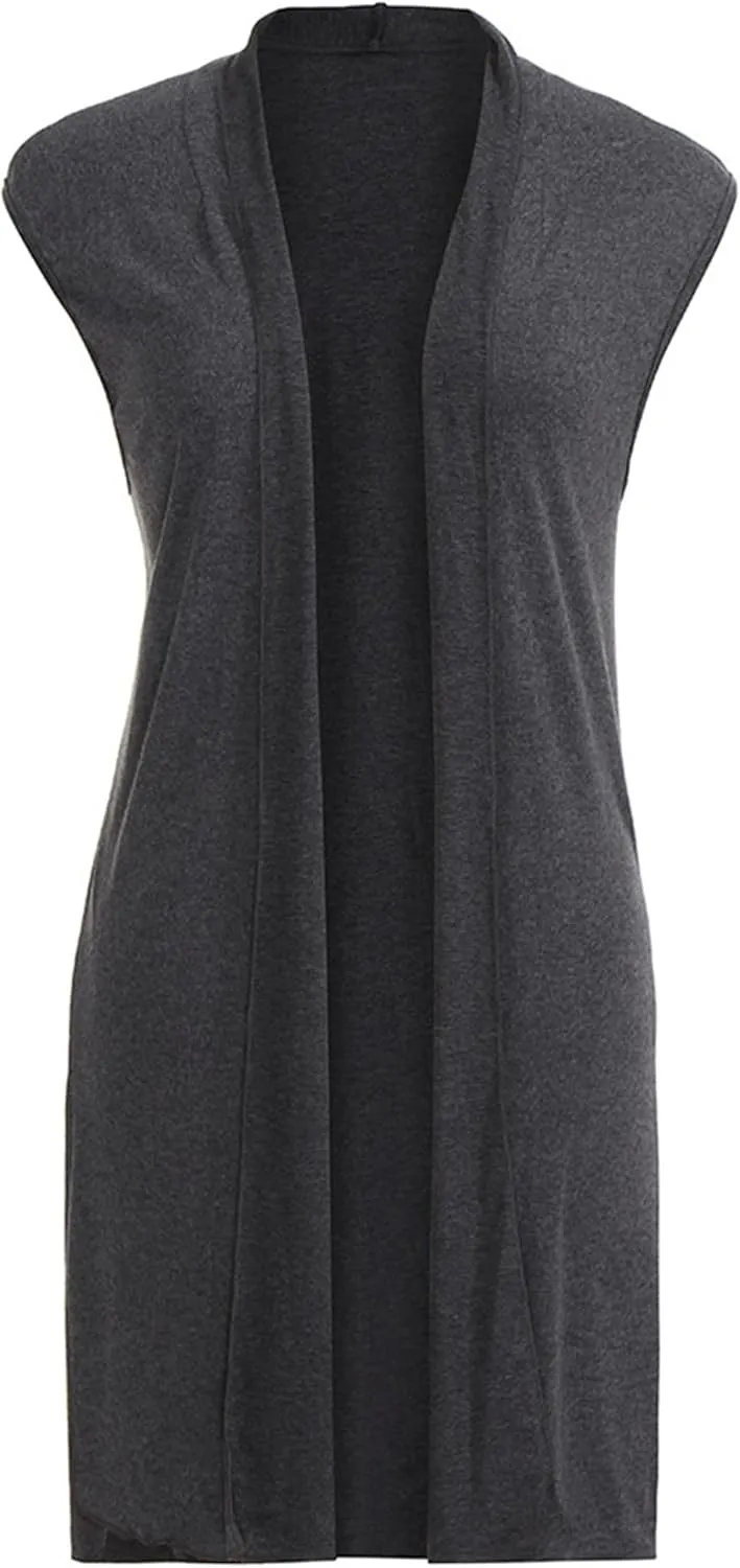 YMING Womens Lightweight Long Vests Sleeveless Open Front Cardigan Draped Layering Vest with Pockets