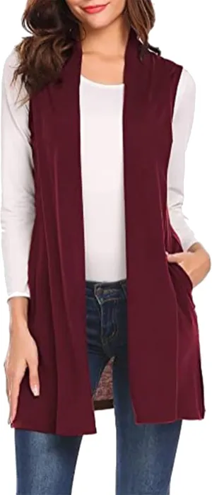 YMING Womens Lightweight Long Vests Sleeveless Open Front Cardigan Draped Layering Vest with Pockets