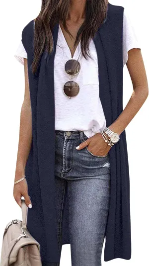 YMING Womens Lightweight Long Vests Sleeveless Open Front Cardigan Draped Layering Vest with Pockets