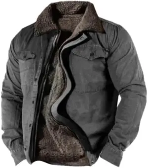 Ymosrh Men's Casual Jacket Sherpa Fleece Lined Jackets Long Sleeve Zip Up Winter Work Coats Hooded Jacket, M-4XL