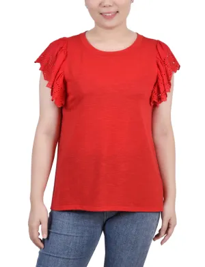 Summer Sweater Flutter Sleeve Slub Knit Top