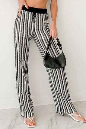 Yours To Hold Striped Crochet Pants (Black/Ivory) Layered Comfort Ultra Soft Inner Layer