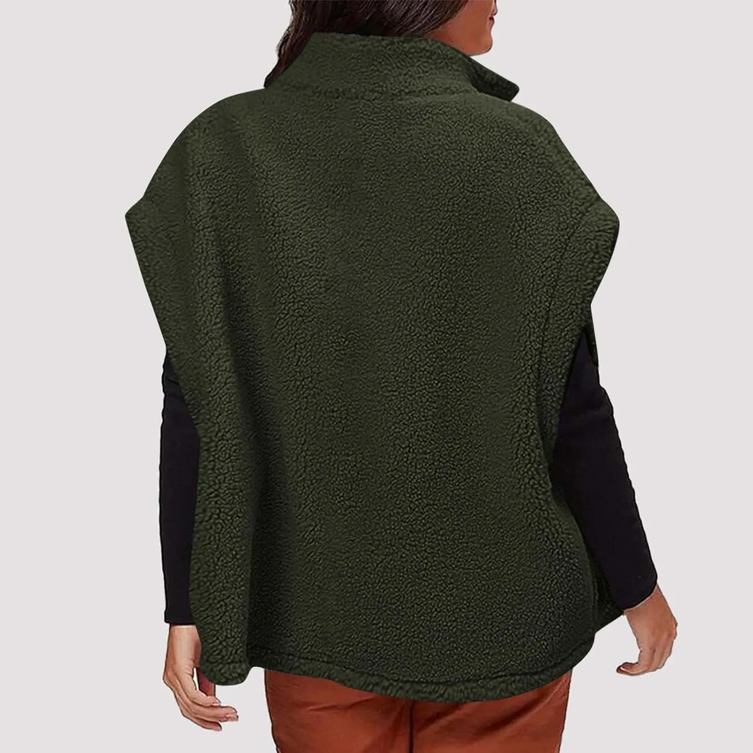 YRAETENM Women's Fuzzy Fleece Vest Casual Oversized Warm Button down Gilet Soft Sleeveless Stand Collar Jackets with Pockets