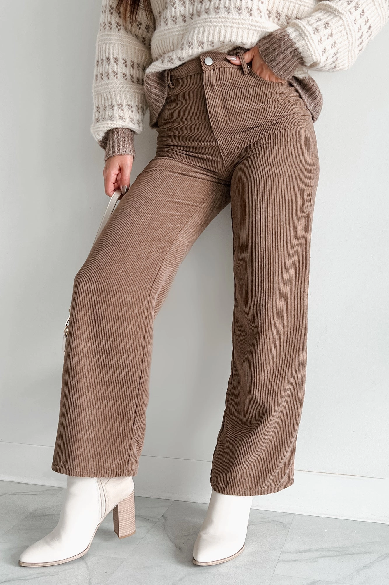 Wide fit Zachary High Rise Corduroy Pants (Mocha)