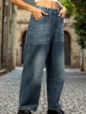 Washed loose-fitting cropped jeans AntibacterialCoating