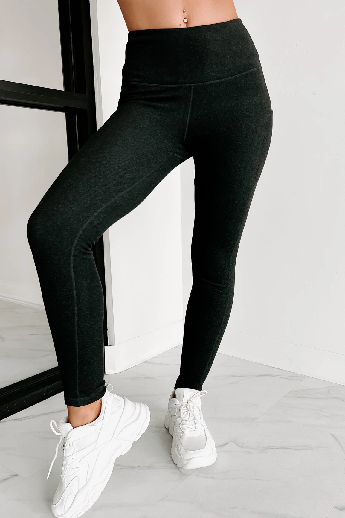 Gym Code High Waisted Pocket Leggings (Black) Wrinkle Resistant Textile Reflective Accent Stripes