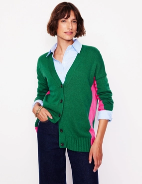 Autumn Ready Flatlock Seam Construction Zia Longline V-Neck Cardigan-Pine Green