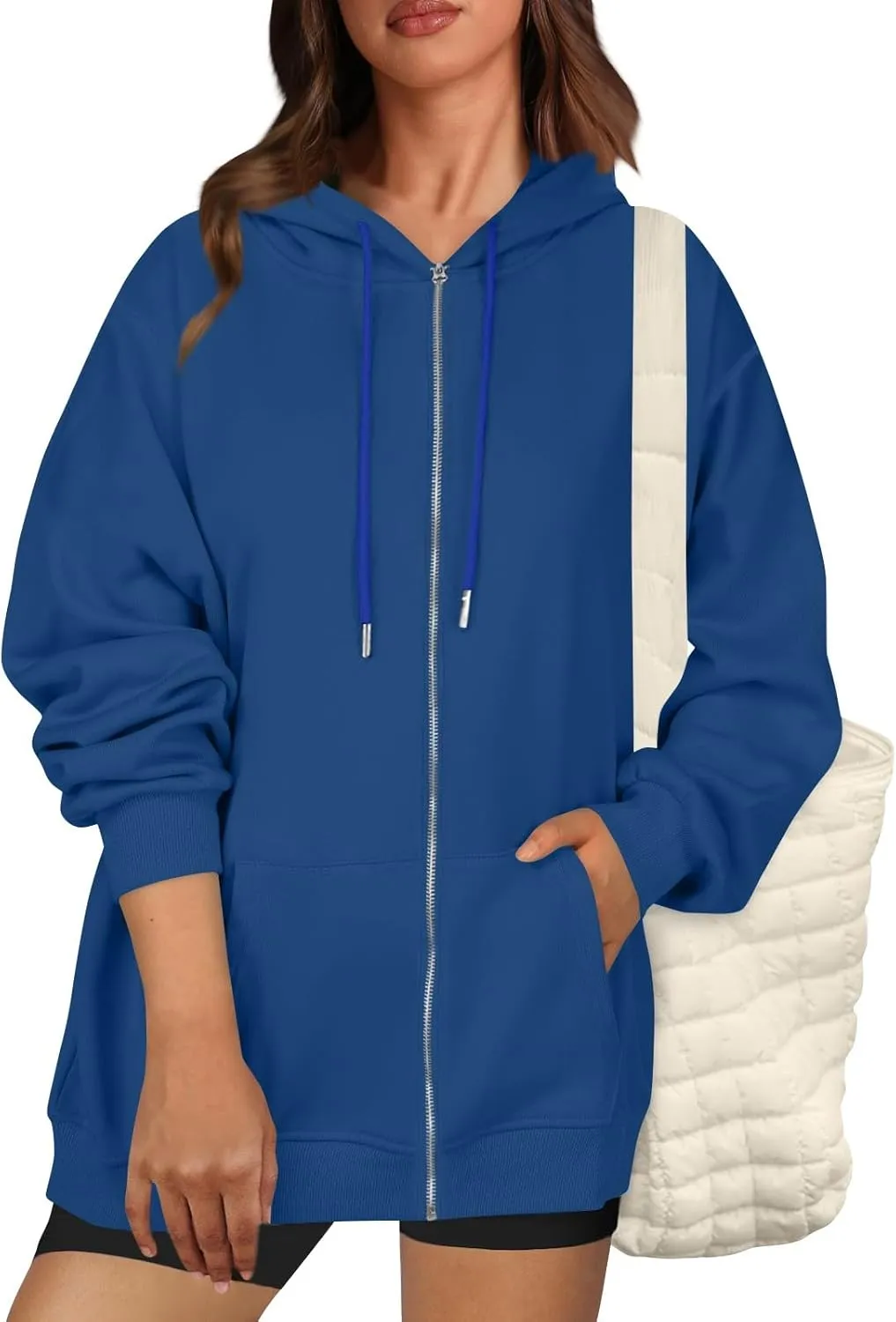 Zip Up Hoodie Women Fleece Oversized Sweatshirt Hoodies Casual Drawstring Athletic Sweat Zip Up Jackets with Pockets