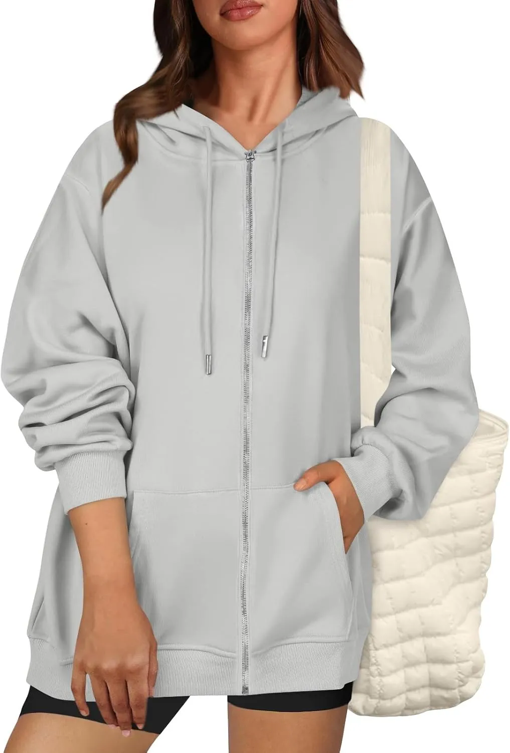 Zip Up Hoodie Women Fleece Oversized Sweatshirt Hoodies Casual Drawstring Athletic Sweat Zip Up Jackets with Pockets