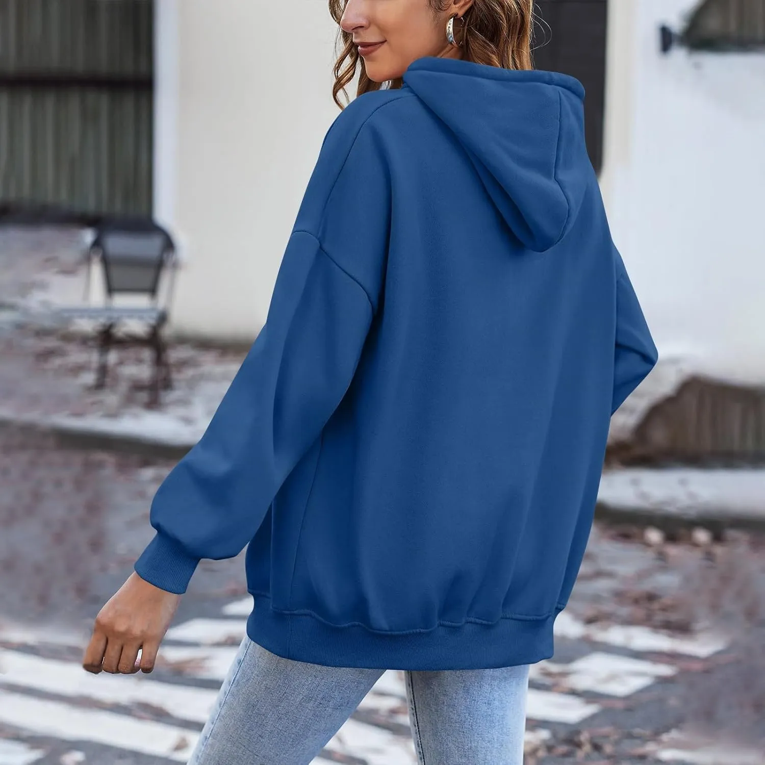 Zip Up Hoodie Women Fleece Oversized Sweatshirt Hoodies Casual Drawstring Athletic Sweat Zip Up Jackets with Pockets