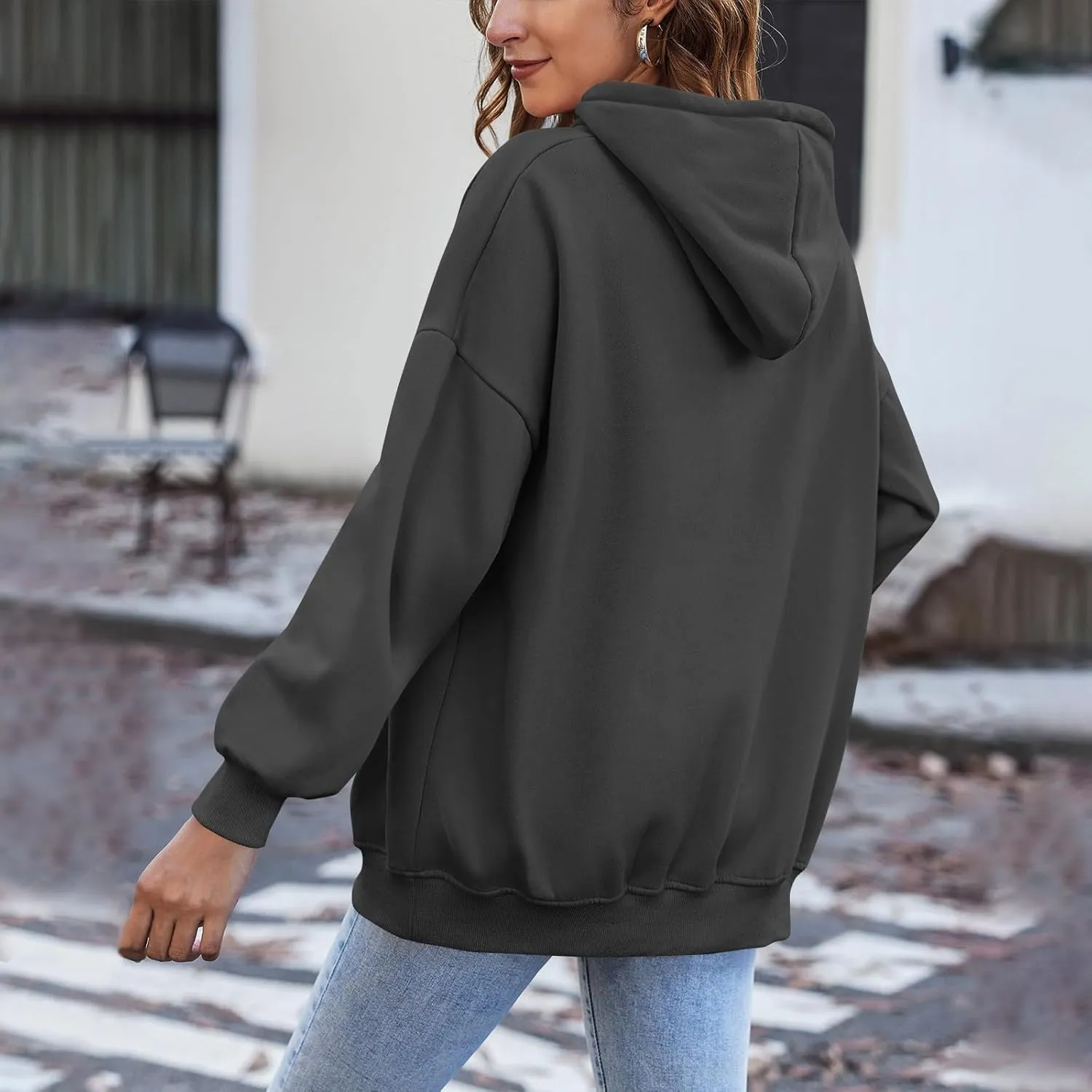 Zip Up Hoodie Women Fleece Oversized Sweatshirt Hoodies Casual Drawstring Athletic Sweat Zip Up Jackets with Pockets