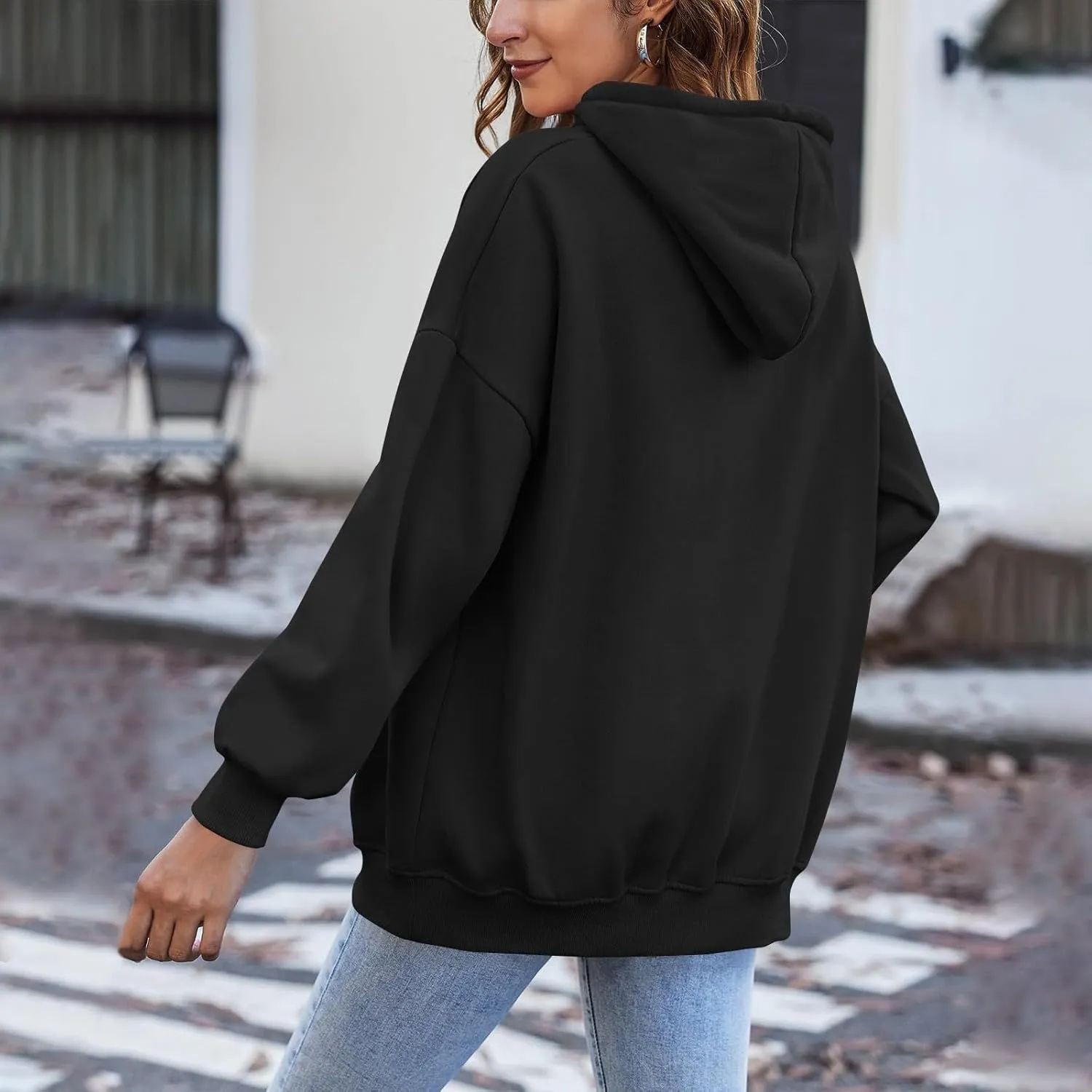 Zip Up Hoodie Women Fleece Oversized Sweatshirt Hoodies Casual Drawstring Athletic Sweat Zip Up Jackets with Pockets