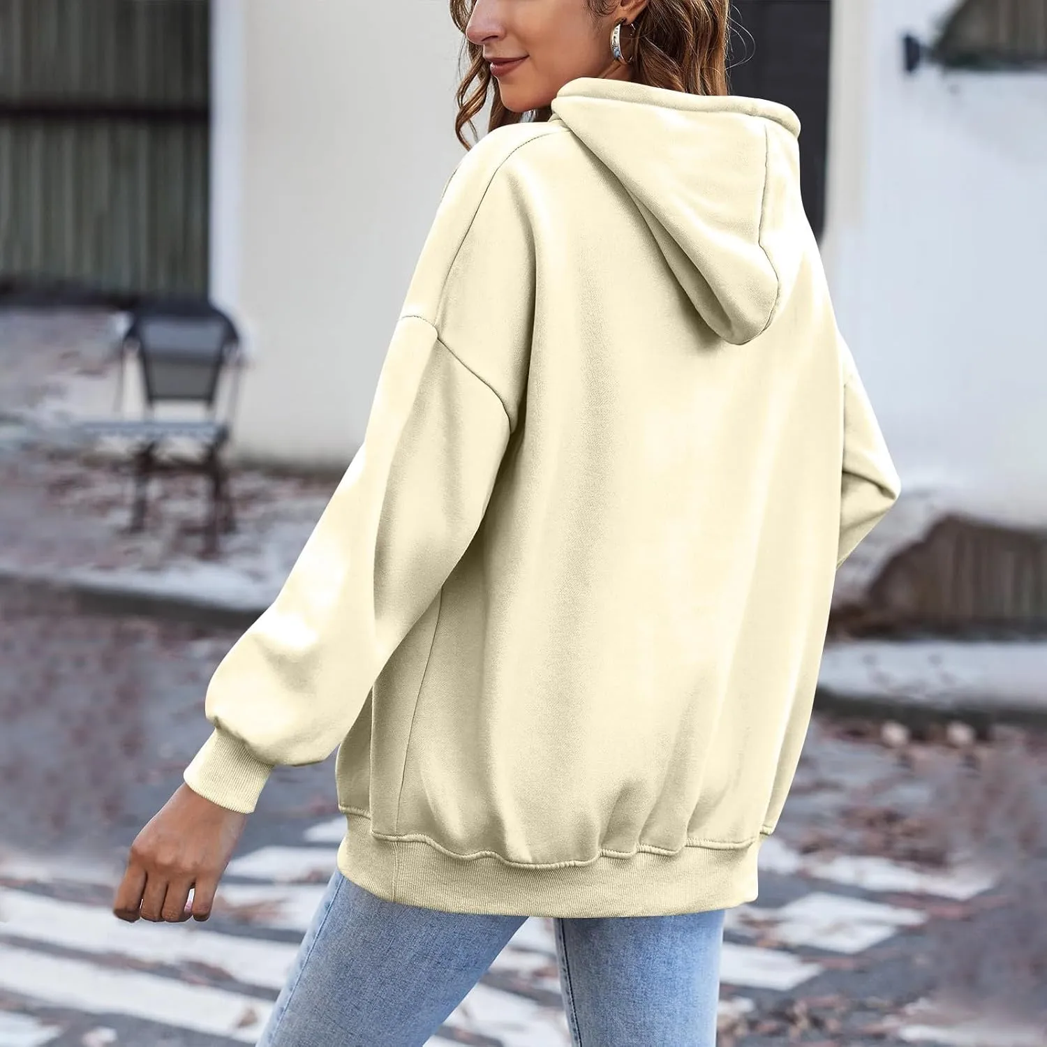 Zip Up Hoodie Women Fleece Oversized Sweatshirt Hoodies Casual Drawstring Athletic Sweat Zip Up Jackets with Pockets